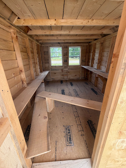 8x16 Amish Built Playhouse with a 4' Enclosed Porch, 3 Windows and Loft and Built in Features