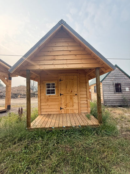 8x12 - 8x8 Enclosed Rough Sawn Amish Built Structure with Porch and Windows