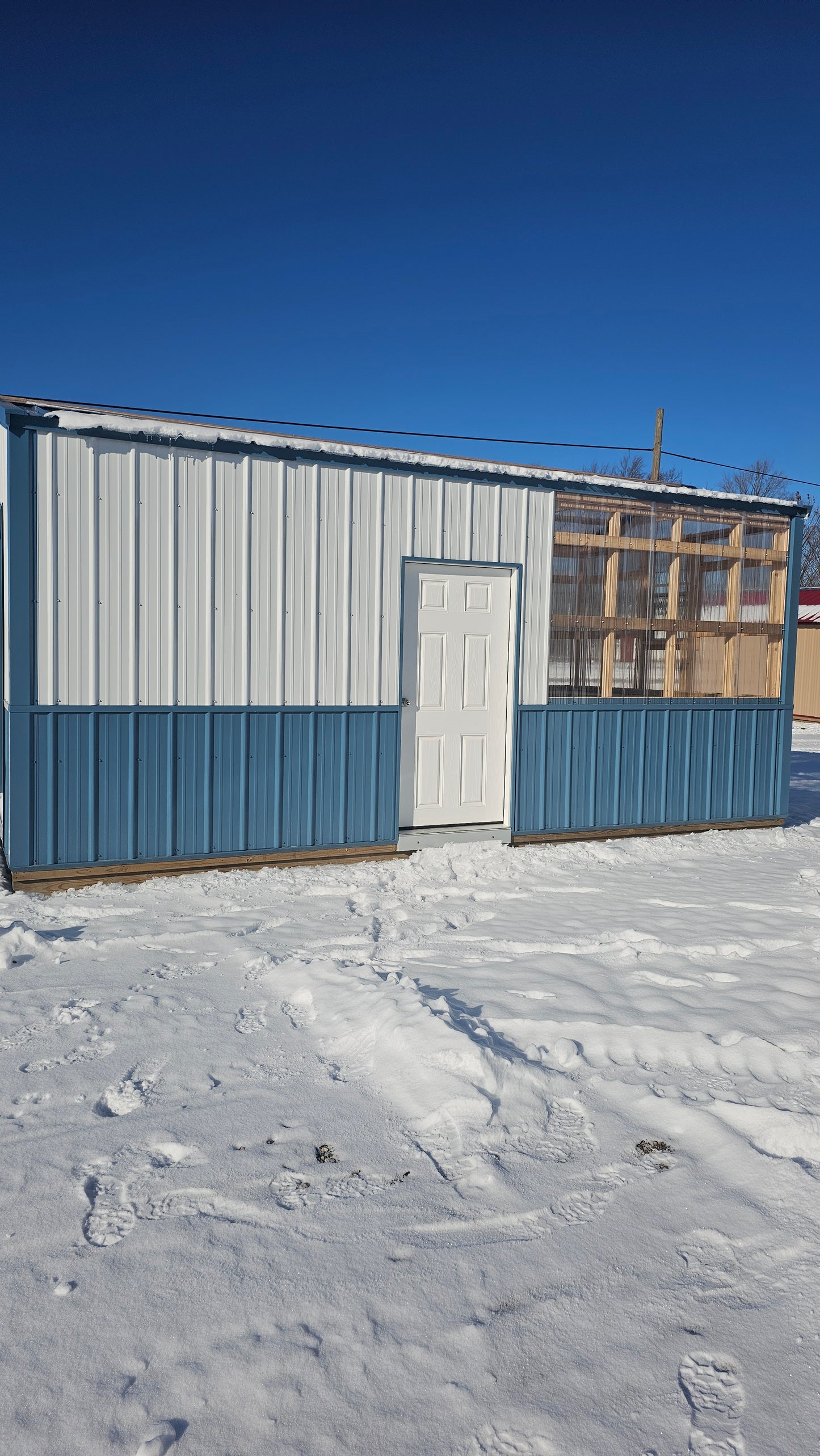 10×20 Shed with Attached 10×8 Clear-Sided Potting Shed Greenhouse – Metal Siding, Double-Clear Ridge Cap & 6′ Roll-Up Door