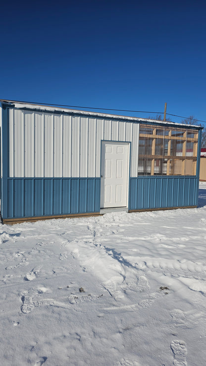 10×20 Shed with Attached 10×8 Clear-Sided Potting Shed Greenhouse – Metal Siding, Double-Clear Ridge Cap & 6′ Roll-Up Door