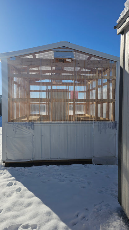 10×12 Greenhouse Potting Shed – White Steel – Vents & Benches