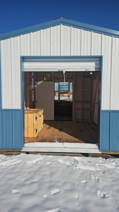 10×20 Shed with Attached 10×8 Clear-Sided Potting Shed Greenhouse – Metal Siding, Double-Clear Ridge Cap & 6′ Roll-Up Door