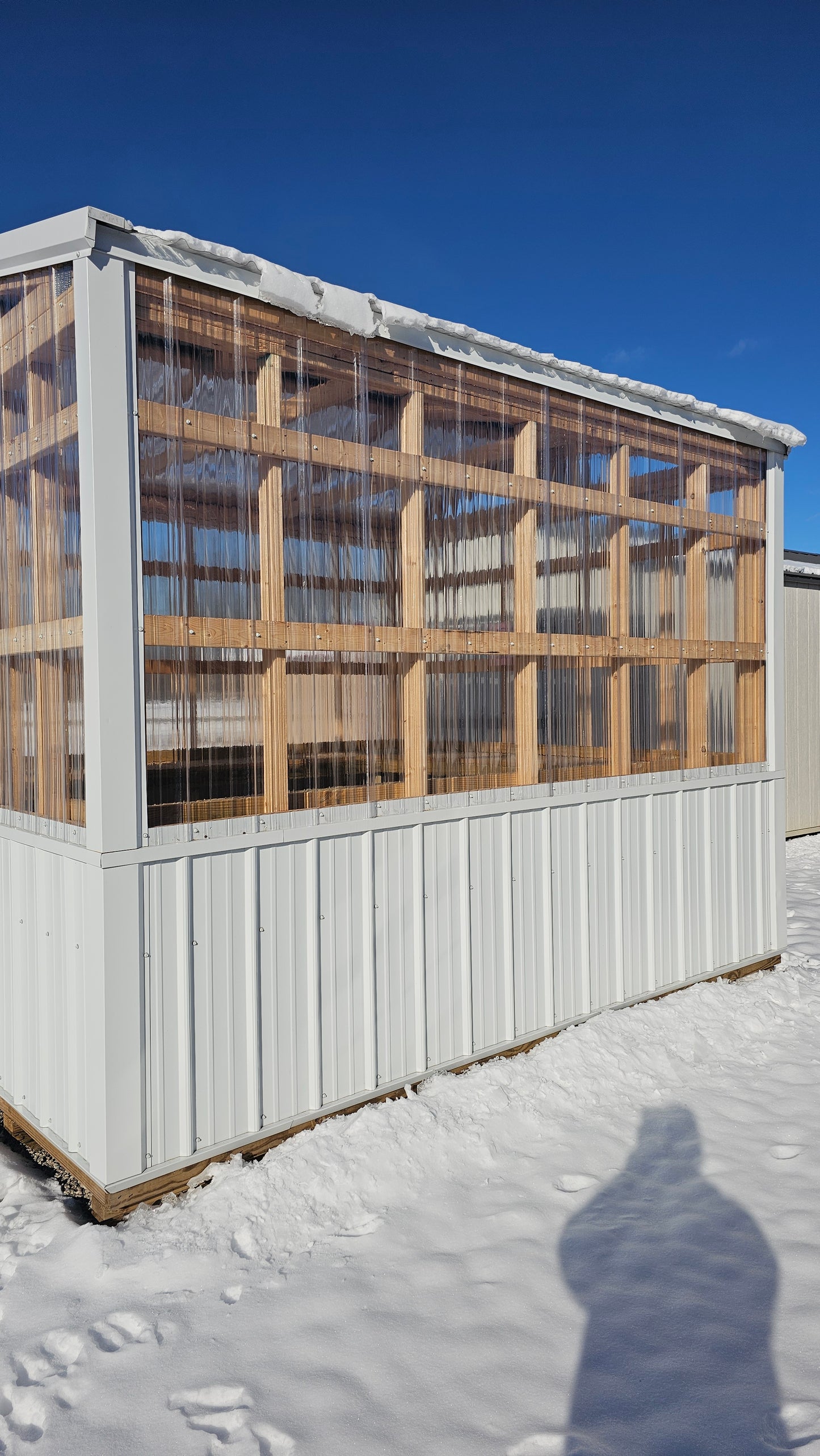 10×12 Greenhouse Potting Shed – White Steel – Vents & Benches