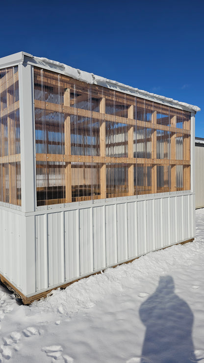 10×12 Greenhouse Potting Shed – White Steel – Vents & Benches