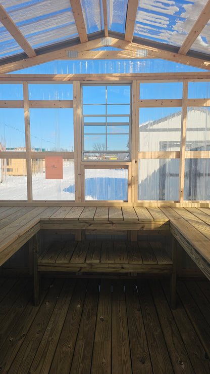 10×20 Shed with Attached 10×8 Clear-Sided Potting Shed Greenhouse – Metal Siding, Double-Clear Ridge Cap & 6′ Roll-Up Door