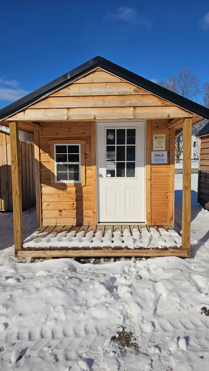 8×16 Cabin (8×12) with 4′ Porch – Black Roof – SKU 0006