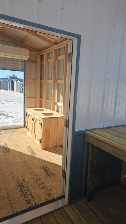 10×20 Shed with Attached 10×8 Clear-Sided Potting Shed Greenhouse – Metal Siding, Double-Clear Ridge Cap & 6′ Roll-Up Door