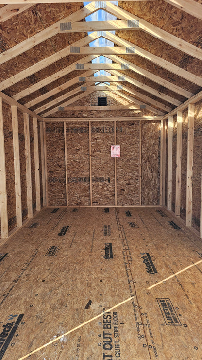 10×16 Steel Shed – Red Roof & Tan Sides